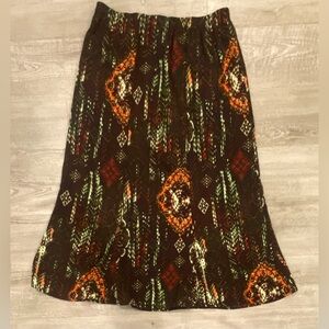 Nikki Women’s Boho A-Line Midi Skirt Size Small Brown Abstract Print Modest